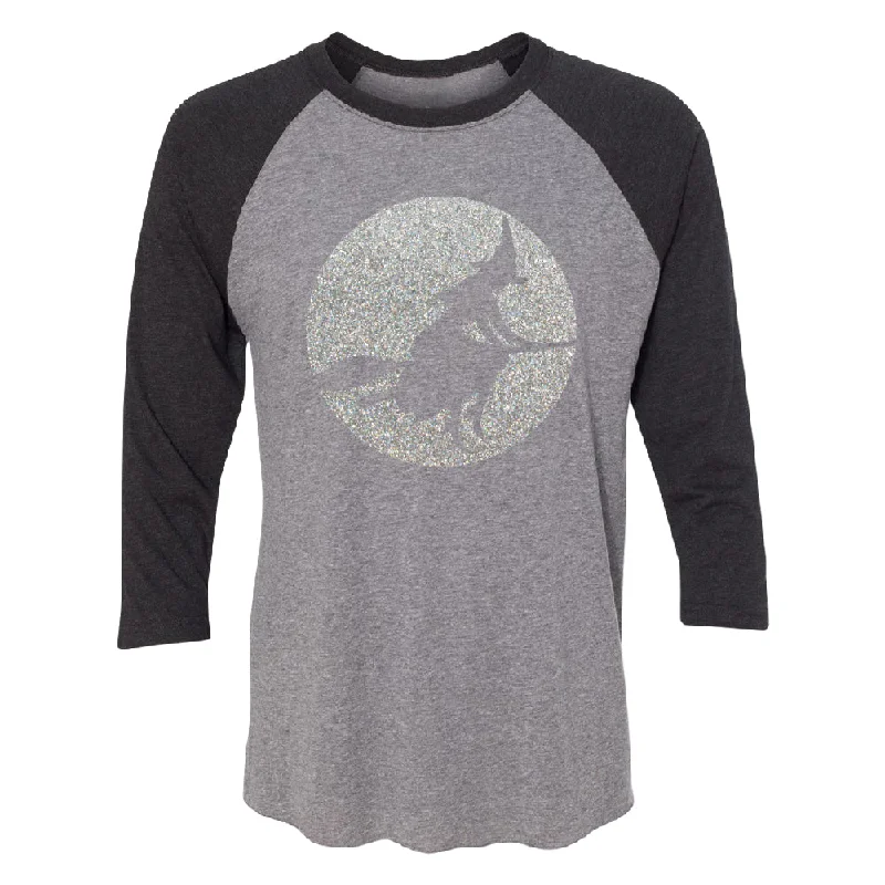 Zexpa Apparel™ Full Moon Witch Sillouette 3/4 Raglan Tee Asymmetrical Pockets Print