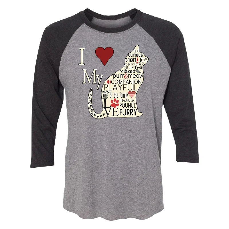 Zexpa Apparel™ I Love My Cat 3/4 Raglan Tee Lace Blend Ribbed Blend Corduroy Blend