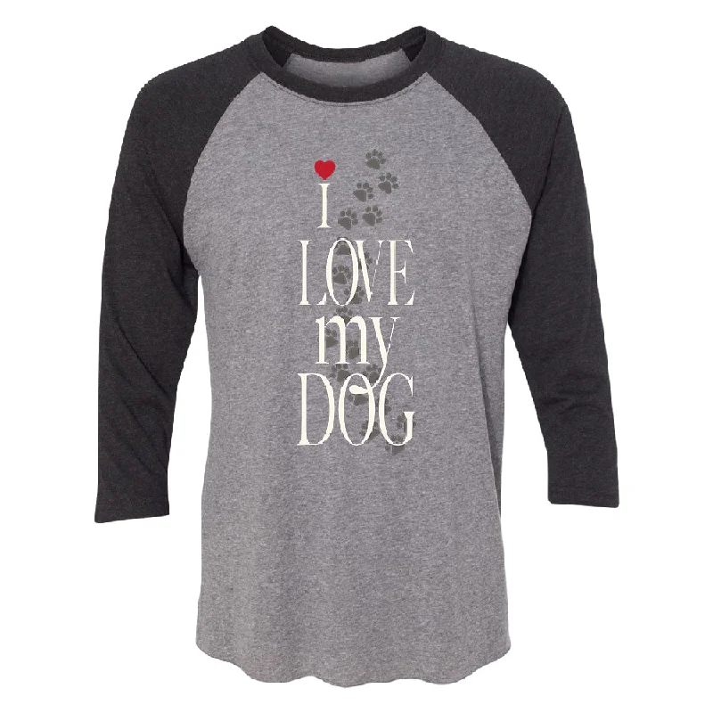 Zexpa Apparel™ I Love My Dog Puppy Paw Print 3/4 Raglan Tee Graphic T-Shirt Round Neck Polyester