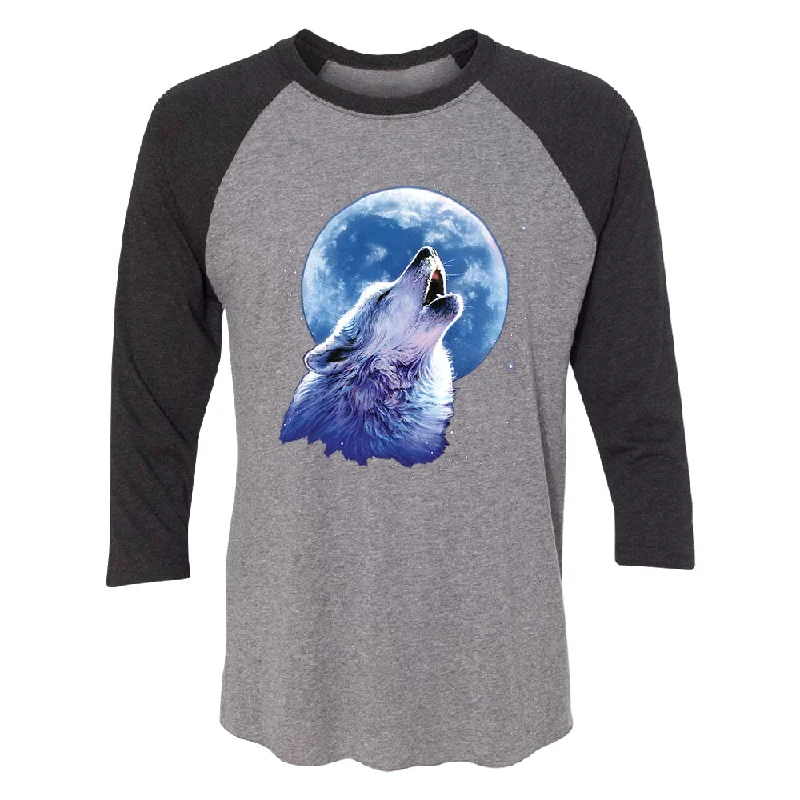 Zexpa Apparel™ Call of the Wild Howling the Full Moon 3/4 Raglan Tee Hooded Caped Shawl Collar