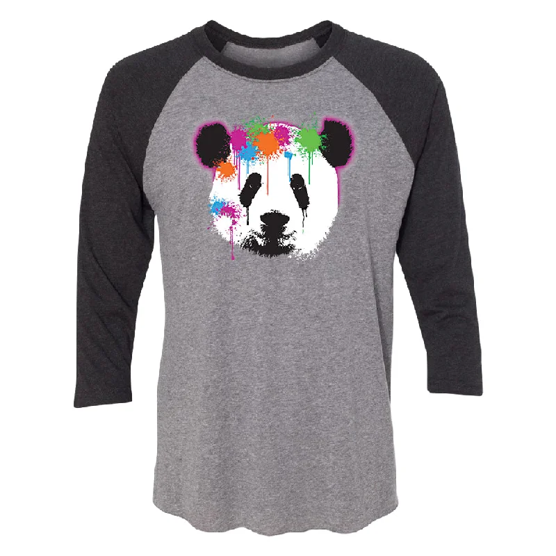 Zexpa Apparel™ Funny Neon Panda Head Colored 3/4 Raglan Tee Print Jacquard Patchwork