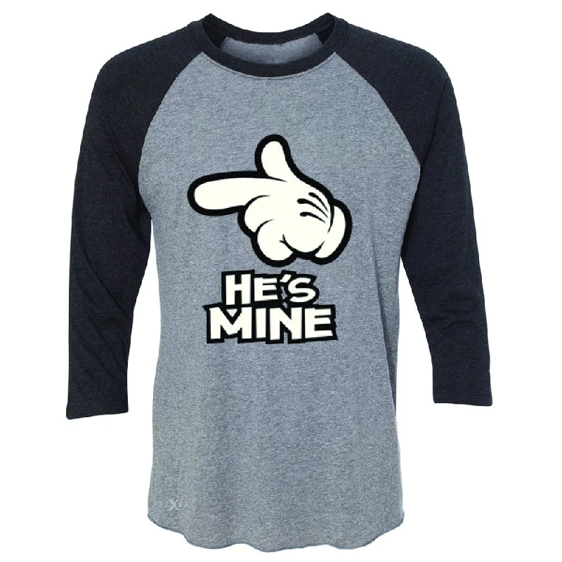 Zexpa Apparel™ He is Mine Cartoon Hands Valentine's Day 3/4 Sleevee Raglan Tee Couple Tee Collared Crew Neck Turtle Neck