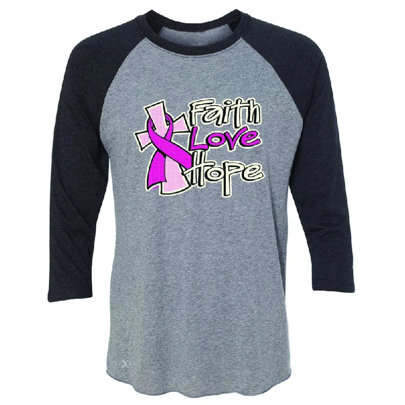 Zexpa Apparel™ Faith Love Hope Breast Cancer October 3/4 Sleevee Raglan Tee Awareness Tee Basic T-Shirt Crew Neck Short Sleeve