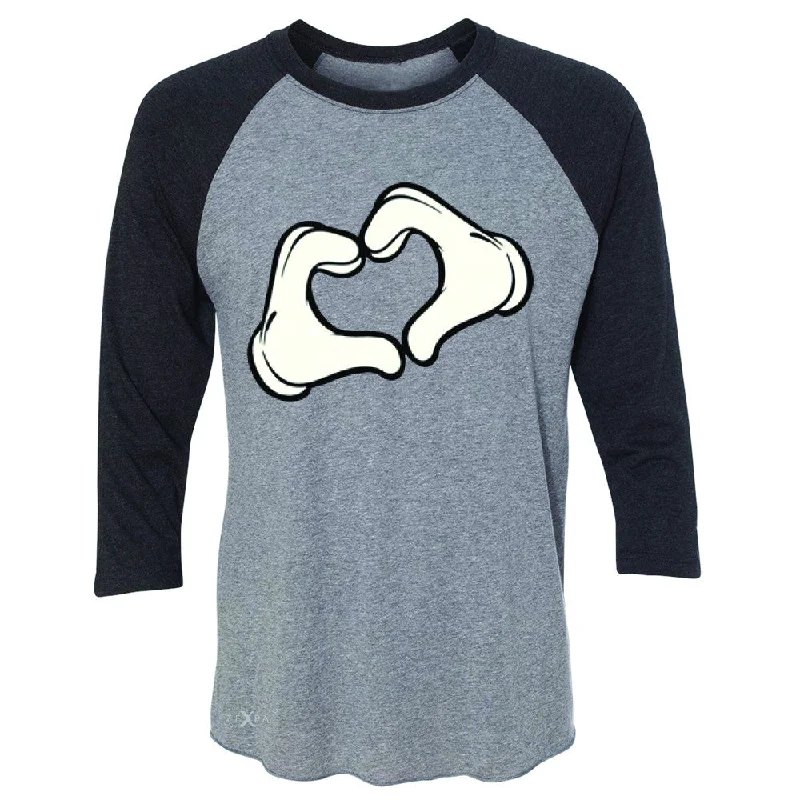 Zexpa Apparel™ Cartoon Hands Heart Showing 3/4 Sleevee Raglan Tee Humor Tee Chenille Brocade Lace