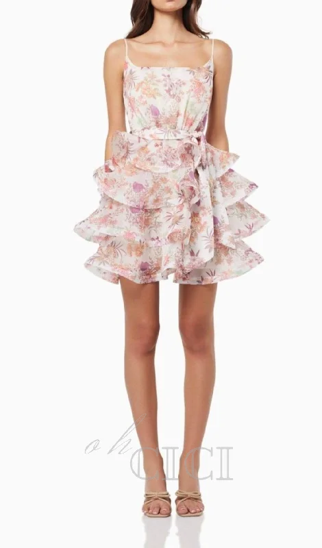AMANDA MULTICOLOR FLORAL PRINTED RUFFLE MINI DRESS Cozy Wraparound Mini Dress