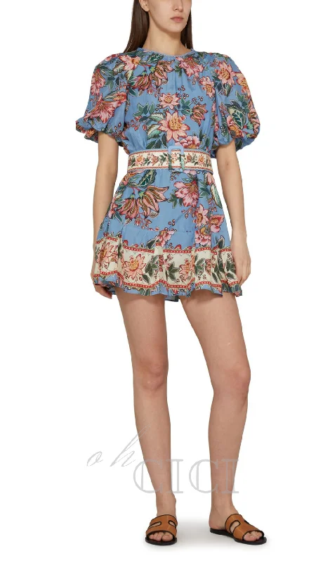 AMELIA BOUQUET PRINT MINI DRESS IN BLUE Classic Solid Mini Dress