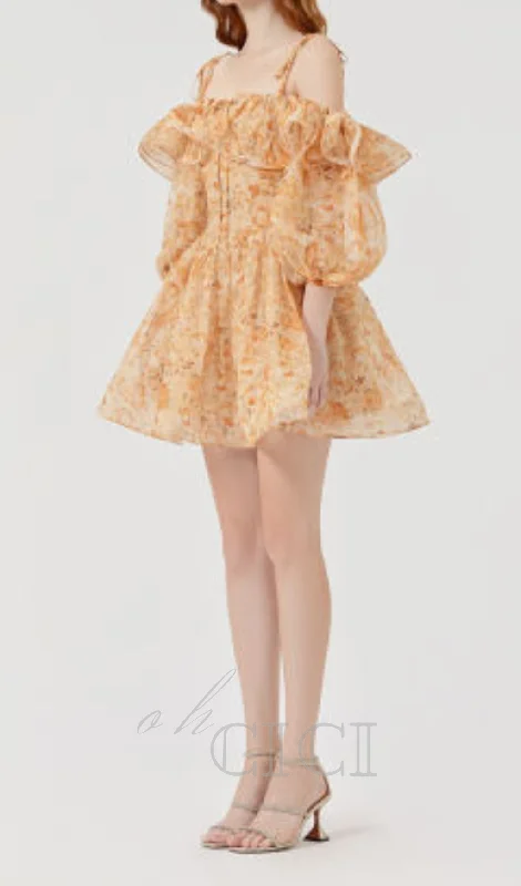 ANNA PRINTED RUFFLE TRIM MINI DRESS IN ORANGE Fashionable Polka Dot Mini Dress