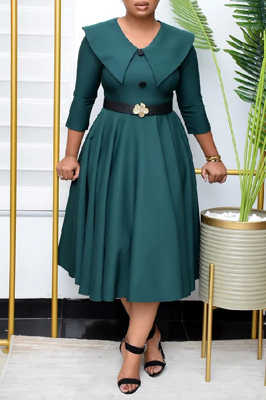 Elegant Lapel A-line Midi Dress Fashionable Shift Midi Dress