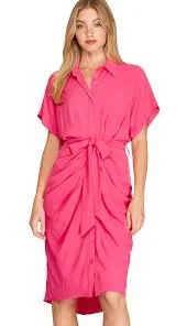Delilah Drop Shoulder Button Down Wrap Midi Dress Fashionable Skater Midi Dress
