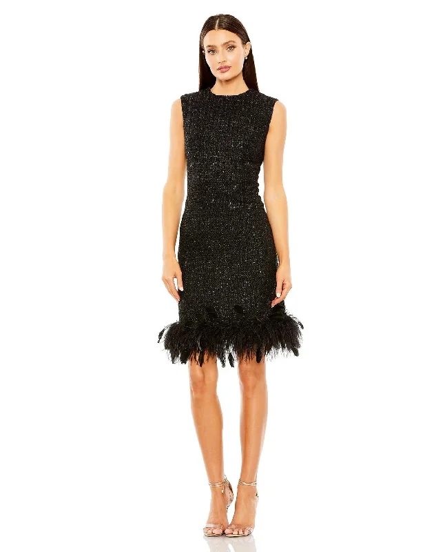 Mac Duggal 20784 Short Feather A Line Cocktail Mini Dress Chic Pleated Mini Dress
