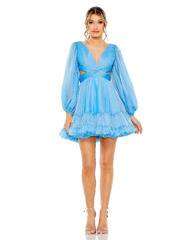 Mac Duggal 68451 Long Sleeve Pleated A Line Cocktail Mini Dress Trendy Wraparound Mini Dress Mac Duggal 68451 Long Sleeve Pleated A Line Cocktail Mini Dress Trendy Wraparound Mini Dress