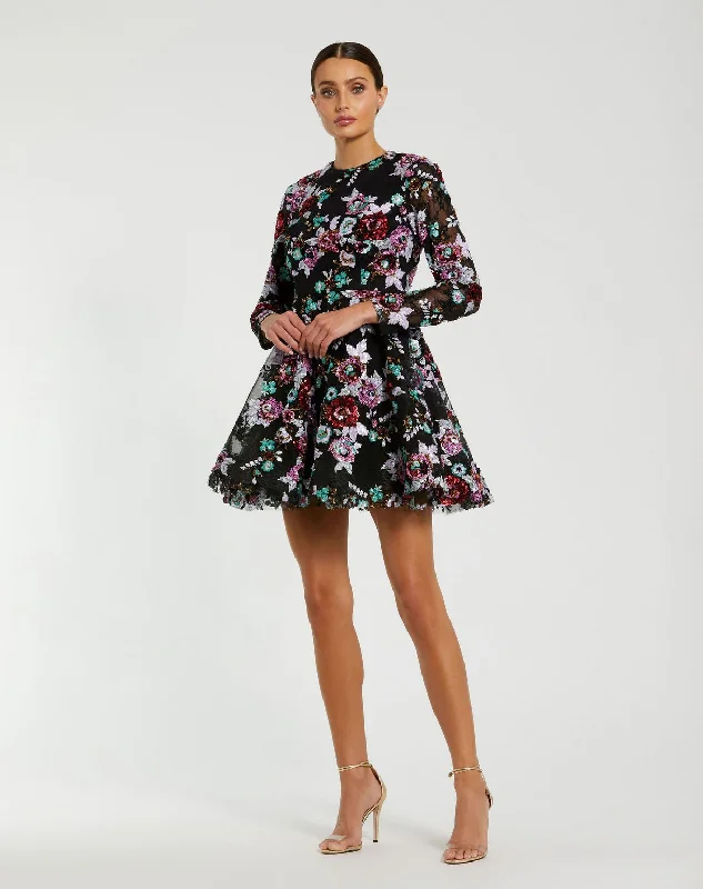 Mac Duggal 68783 Long Sleeve Sequin Cocktail A Line Mini Dress Elegant Lace Mini Dress Mac Duggal 68783 Long Sleeve Sequin Cocktail A Line Mini Dress Elegant Lace Mini Dress