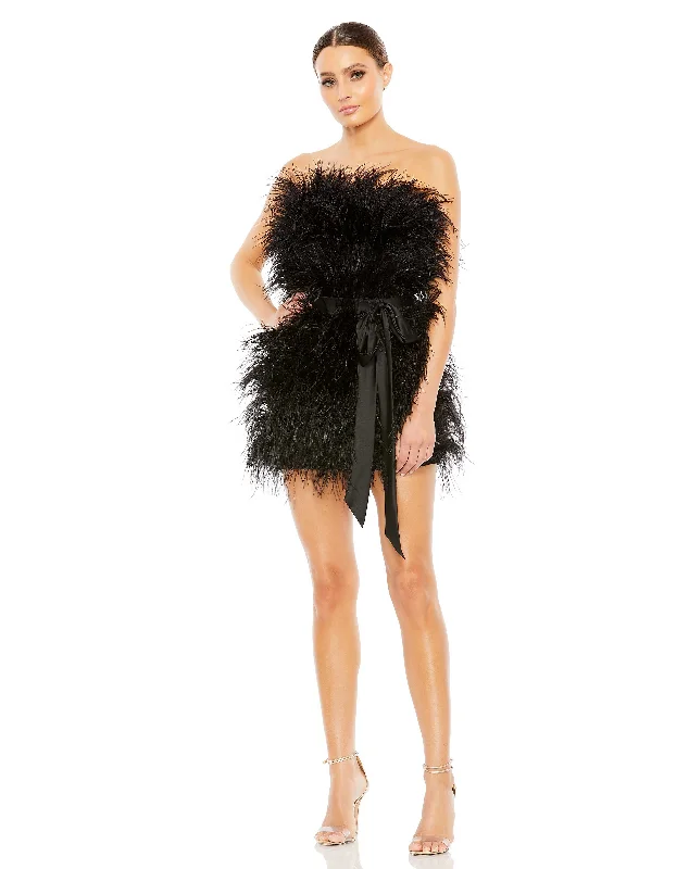 Mac Duggal A11436 Short Feather Cocktail Mini Dress Stylish Plaid Mini Dress