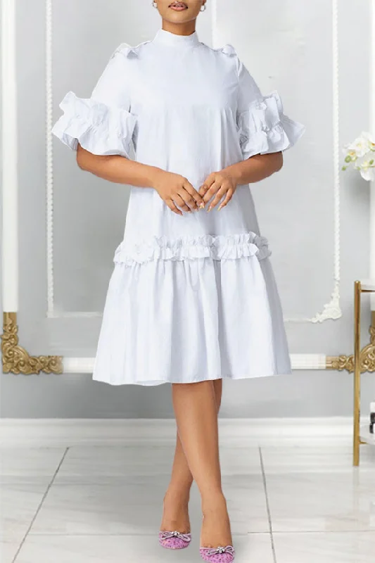 Elegant Frilled Pleated Midi Dress Stylish Tiered Midi Dress