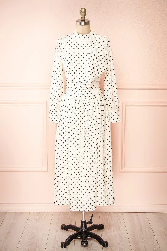 Nordis | Belted Polka-Dot Midi Dress Trendy Knit Midi Dress