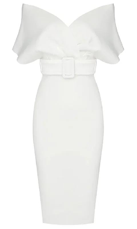 Perfectly Posh White Elbow Sleeve Cross Wrap V Neck Off The Shoulder Belted Bodycon Midi Dress Elegant Satin Button Midi Dress Perfectly Posh White Elbow Sleeve Cross Wrap V Neck Off The Shoulder Belted Bodycon Midi Dress Elegant Satin Button Midi Dress