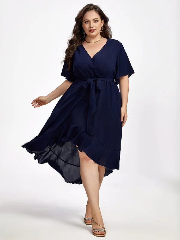 Plus Ruffle Sleeve V-Neck Knot Side Wrap Ditsy Midi Dress Cozy Midi Dress with Pockets Plus Ruffle Sleeve V-Neck Knot Side Wrap Ditsy Midi Dress Cozy Midi Dress with Pockets