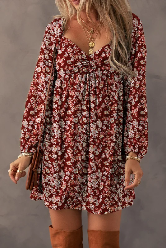 Red Floral Print Sweetheart Neck Shirred Back Mini Dress Stylish Floral Print Mini Dress Red Floral Print Sweetheart Neck Shirred Back Mini Dress Stylish Floral Print Mini Dress