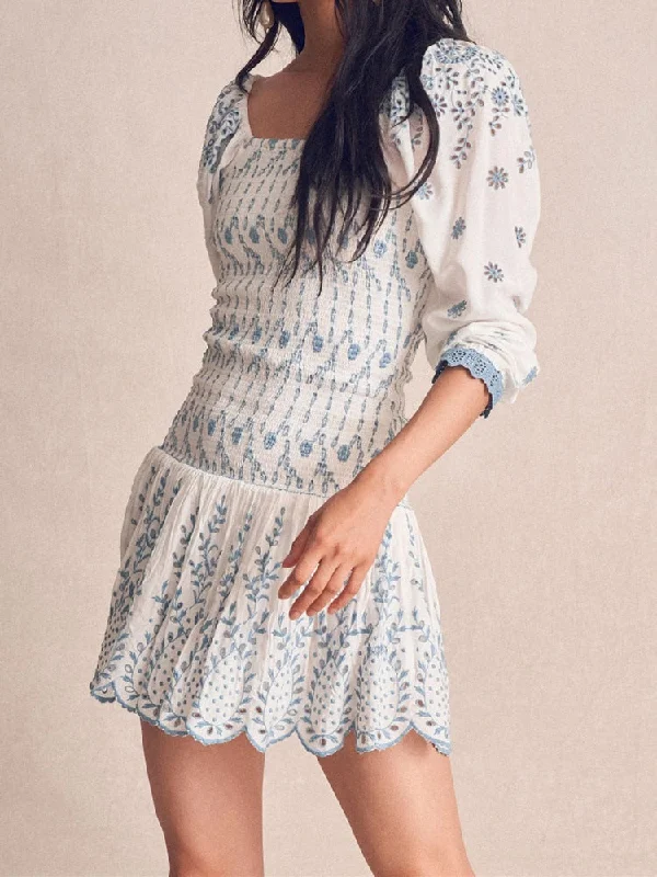 Romantic Puff Sleeve Embroidery White Blue Floral Body Elastic Ruched Mini Dress Woman Low Waist Ruffles Hem Holiday Robe Stylish Button-Down Mini Dress Romantic Puff Sleeve Embroidery White Blue Floral Body Elastic Ruched Mini Dress Woman Low Waist Ruffles Hem Holiday Robe Stylish Button-Down Mini Dress