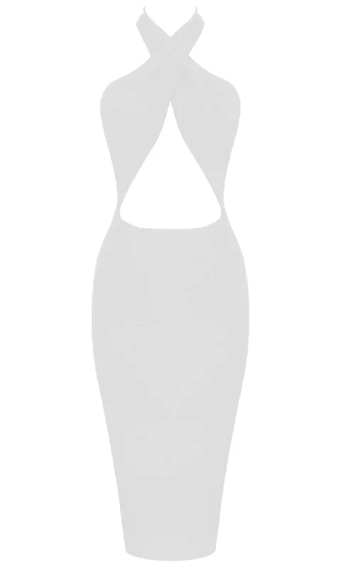 Stealing The Spotlight White Sleeveless Wrap Halter Neck Cut Out Waist Backless Bodycon Midi Dress Stylish Animal Print Midi Dress Stealing The Spotlight White Sleeveless Wrap Halter Neck Cut Out Waist Backless Bodycon Midi Dress Stylish Animal Print Midi Dress