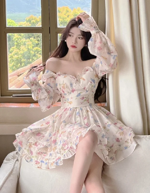 Summer Sweet V-Neck Floral Chiffon Dress Women Elegant Long Sleeve Ruffles Party Mini Dresses Female Korean Chic Slim Vestidos Fashionable A-Line Mini Dress Summer Sweet V-Neck Floral Chiffon Dress Women Elegant Long Sleeve Ruffles Party Mini Dresses Female Korean Chic Slim Vestidos Fashionable A-Line Mini Dress