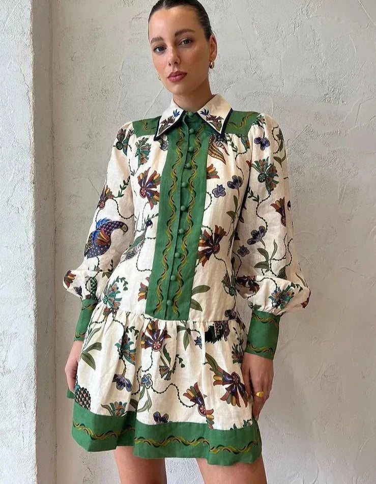 Vintage Floral Print Mini Dress Women Long Lantern Sleeve Single Breasted Fashion Holiday Dresses Summer Loose Casual New Trendy Floral Mini Dress Vintage Floral Print Mini Dress Women Long Lantern Sleeve Single Breasted Fashion Holiday Dresses Summer Loose Casual New Trendy Floral Mini Dress