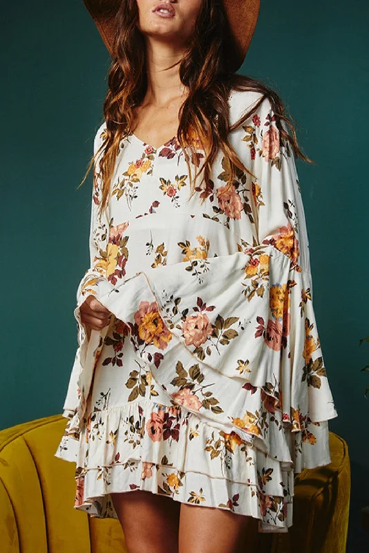 White Printed Floral Print Layered Sleeve Mini Dress Classic Floral Print Mini Dress White Printed Floral Print Layered Sleeve Mini Dress Classic Floral Print Mini Dress