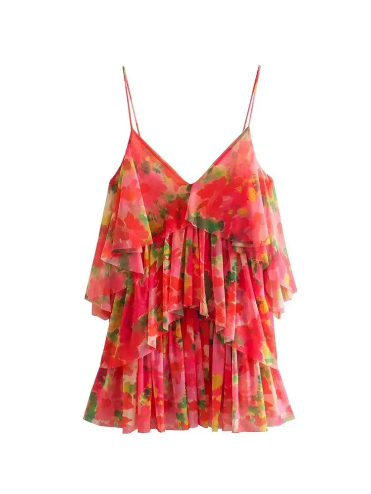Women Sexy V Neck Tropical Floral Print Pleat Ruffles Sling Mini Dress Female Chic Backless Summer Mesh Cozy Wraparound Mini Dress Women Sexy V Neck Tropical Floral Print Pleat Ruffles Sling Mini Dress Female Chic Backless Summer Mesh Cozy Wraparound Mini Dress