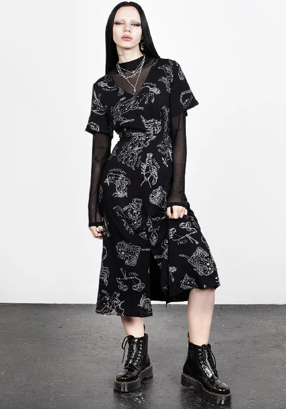 Zodiac Short Sleeve Midi Dress Chic Off-Shoulder Midi Dress