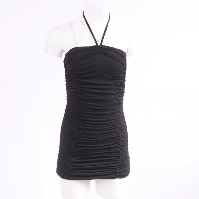 Black Solid Mini Dress Chic Tropical Mini Dress