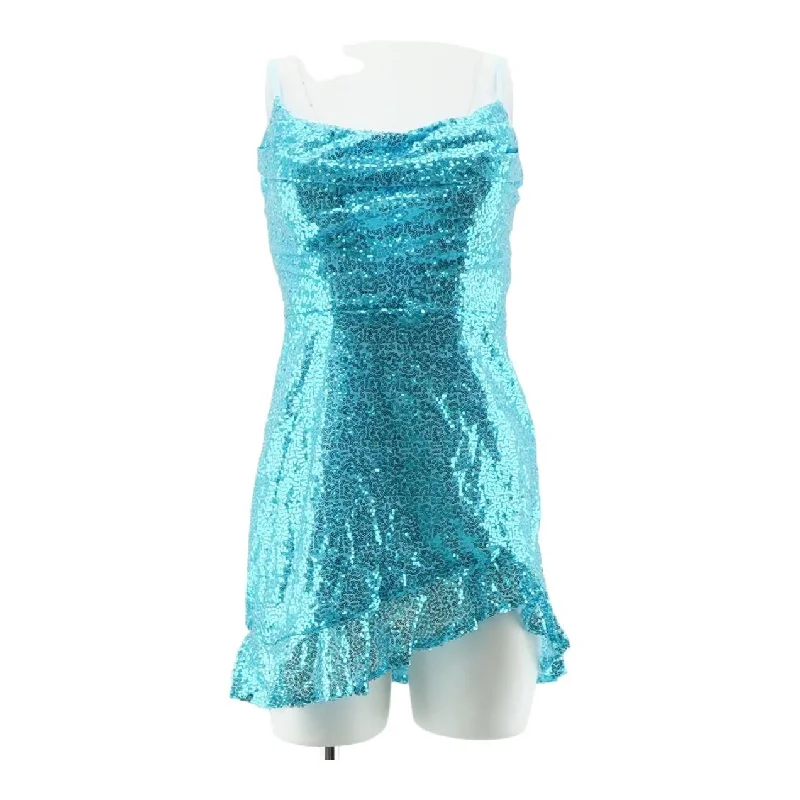 Blue Solid Mini Dress Stylish Short Sleeve Mini Dress