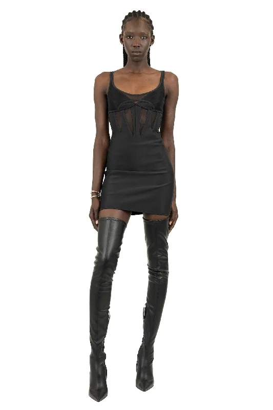 Mugler Corsetted Bonded Mini Dress Cozy Ribbed Mini Dress