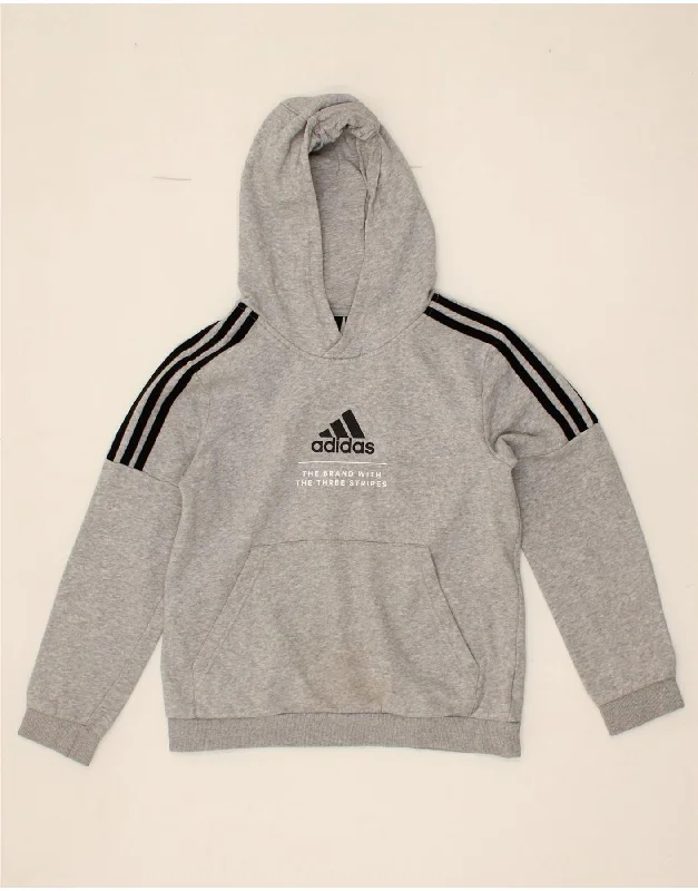 ADIDAS Boys Graphic Hoodie Jumper 11-12 Years Grey Cotton Hoodie with Tied Waist Feminine Flattering