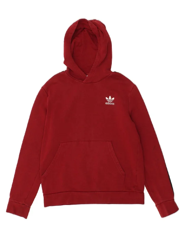 ADIDAS Boys Hoodie Jumper 13-14 Years Red Cotton Hoodie with Hem Lace Feminine Delicate