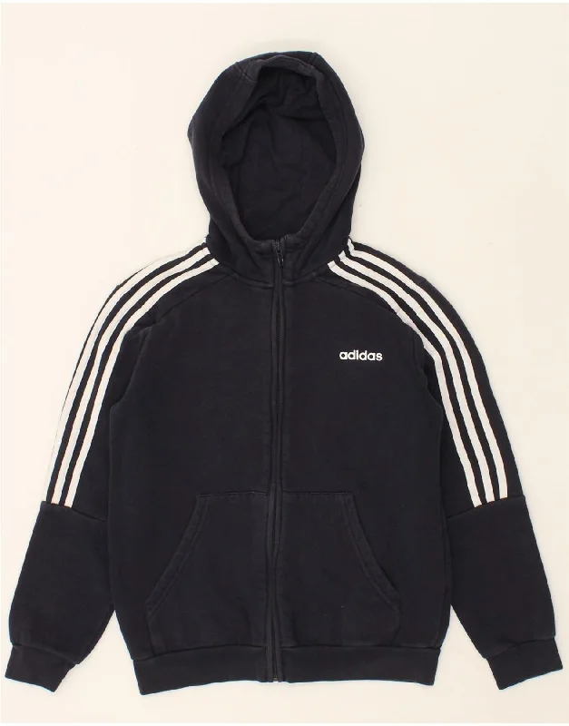 ADIDAS Boys Zip Hoodie Sweater 11-12 Years Navy Blue Cotton Hoodie with Belted Waist Structured Tailored