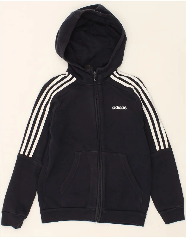 ADIDAS Boys Zip Hoodie Sweater 9-10 Years Navy Blue Cotton Hoodie with Velcro Closure Adjustable Secure