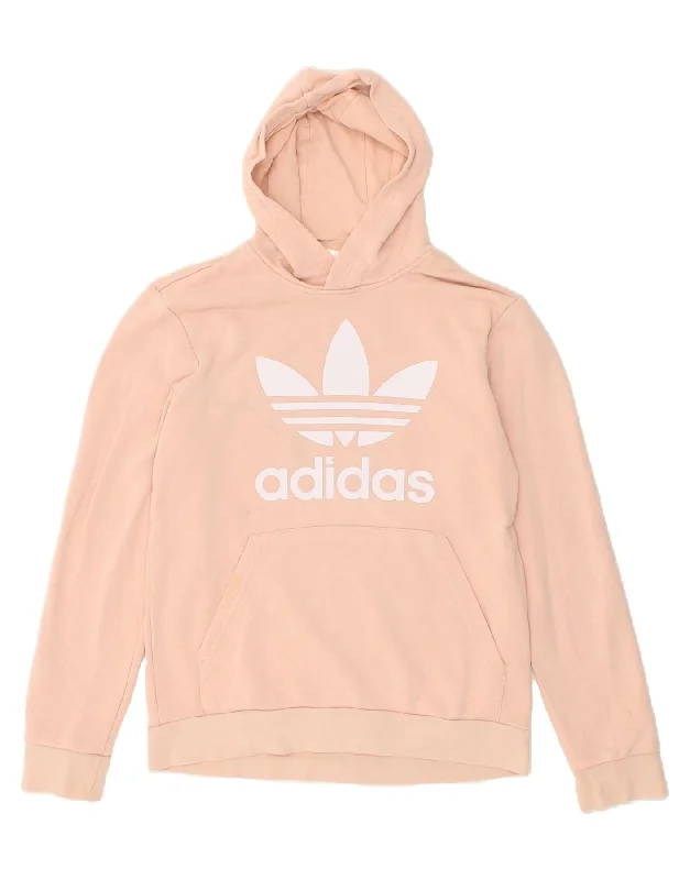 ADIDAS Girls Graphic Hoodie Jumper 14-15 Years Pink Cotton Hoodie with Metallic Shiny Futuristic