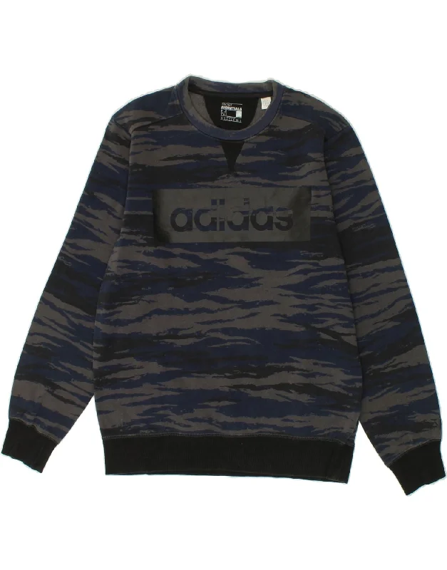 ADIDAS Mens Abstract Pattern Graphic Sweatshirt Jumper Medium Navy Blue Hoodie with Gradient Ombre Colorful