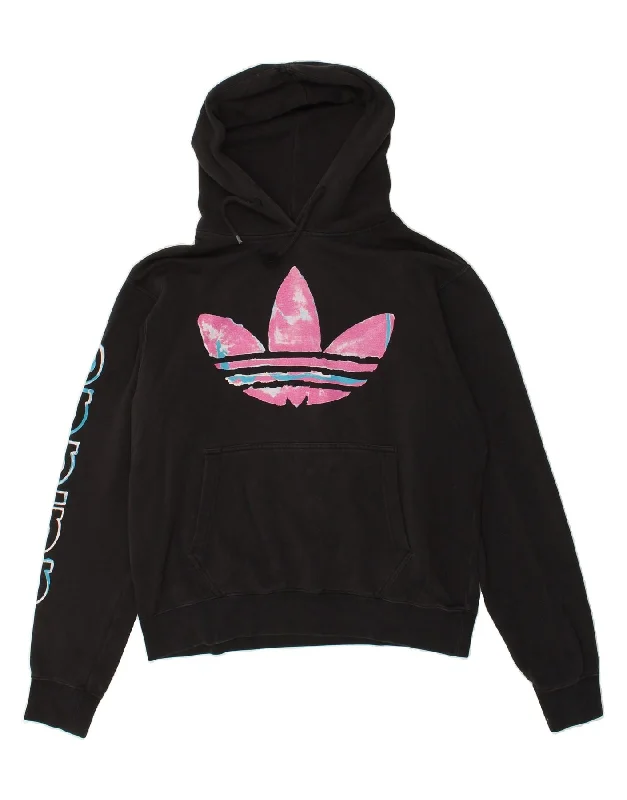 ADIDAS Mens Graphic Hoodie Jumper Medium Black Cotton Hoodie with Elastic Cuffs Stretchable Comfortable