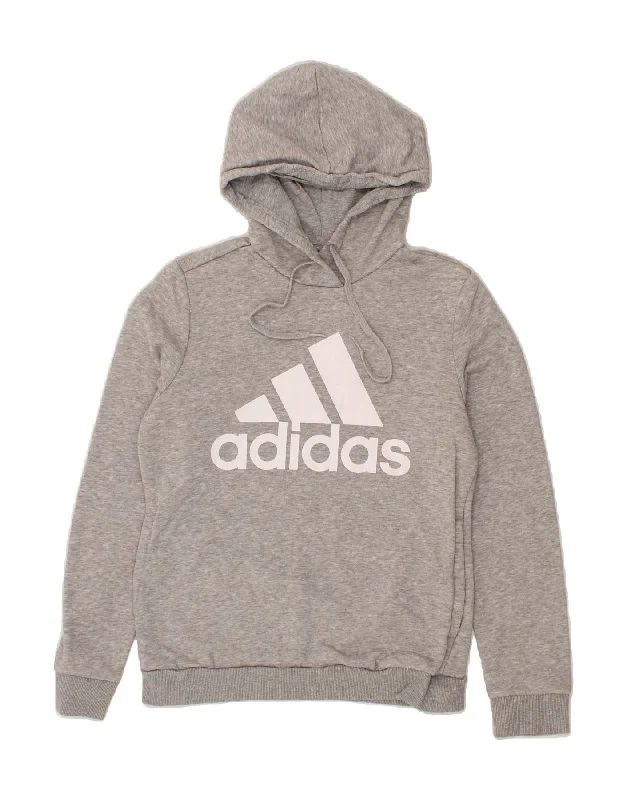 ADIDAS Womens Graphic Hoodie Jumper UK 8/10 Small Grey Cotton Hoodie with Oversized Fit Loose Comfortable