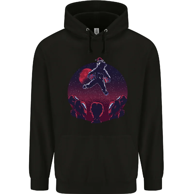 Astronaut Santa & Aliens Christmas Planets Xmas Mens 80% Cotton Hoodie Hoodie with Exposed Zipper Edgy Industrial