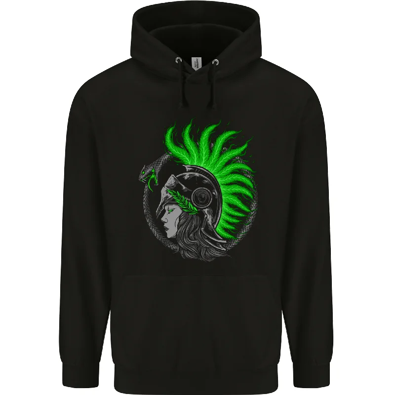 Athena Warrior With a Snake Greek Mythology Mens 80% Cotton Hoodie Hoodie with Side Slits Relaxed Casual