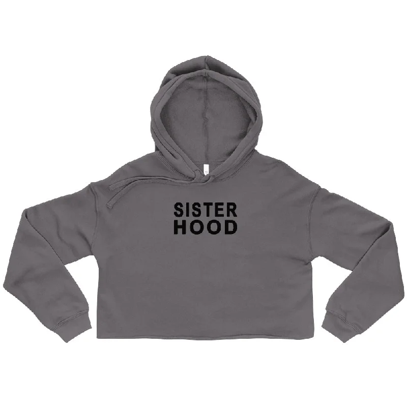 EVERYDAY FLEECE, COZY CHIC CROPPED HOODIE - SISTER HOOD Hoodie with Hem Applique Textured Unique