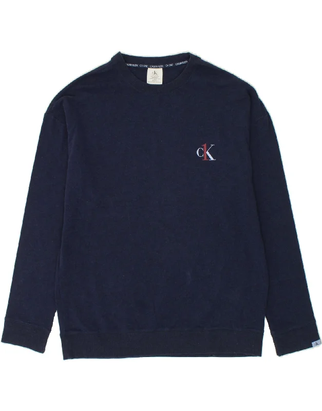 CALVIN KLEIN Mens Sweatshirt Jumper XL Navy Blue Cotton Hoodie with Relaxed Fit Easy Casual