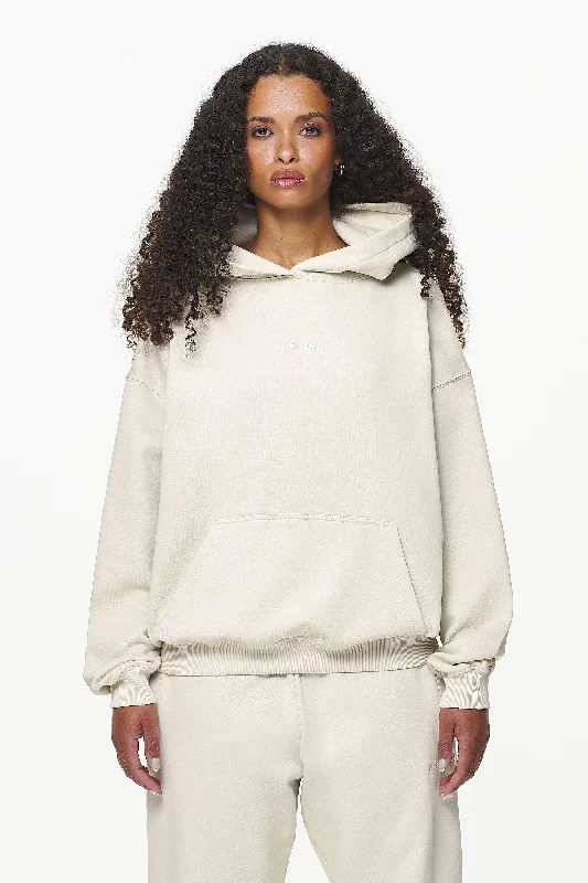 Camberwell Logo Oversized Hoodie Vintage Washed Bone White Hoodie with Hem Detail Decorative Unique