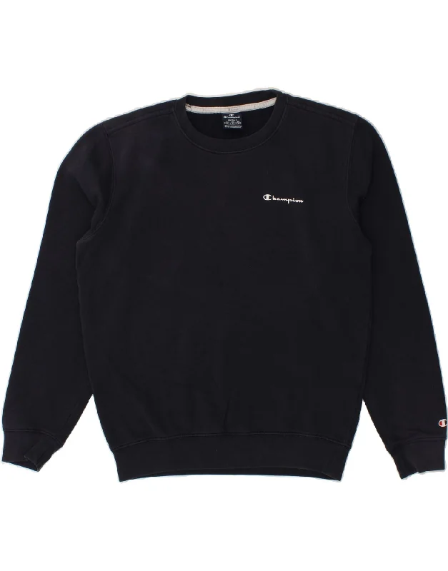 CHAMPION Mens Sweatshirt Jumper Small Navy Blue Hoodie with Set-In Sleeves Structured Classic