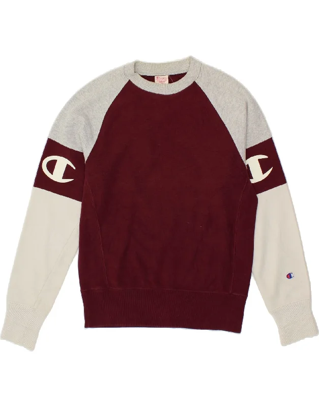 CHAMPION Womens Graphic Sweatshirt Jumper UK 14 Medium Burgundy Hoodie with Embroidery Detailed Premium