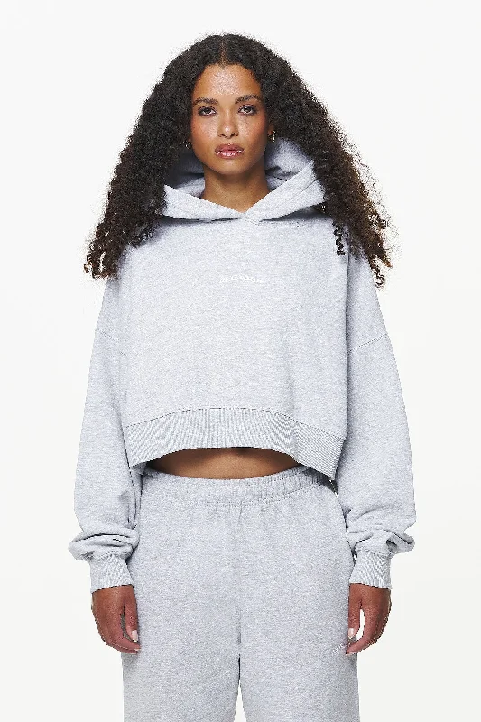 Chancery Oversized Cropped Hoodie Grey Melange Hoodie with Toggle Buttons Decorative Unique