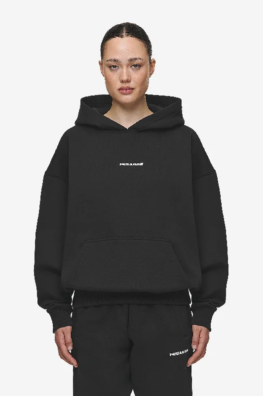 Clarita Logo Oversized Hoodie Black White Gum Hoodie with Raw Hem Edgy Unfinished