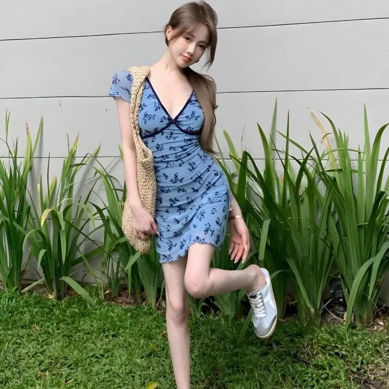 Cottagecore Floral Mini Dress Casual High-Waist Mini Dress